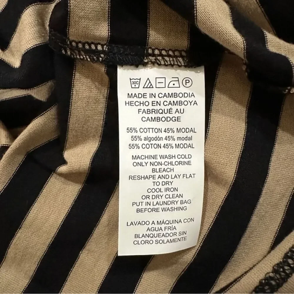 Michael Kors Womens Black Khaki Striped‎ Blouse Size Large Long Sleeve